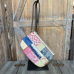 Coach Multicolor Patchwork Wristlet Gold Leather Trim